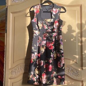 Enfocus Studio Black and Pink Floral Midi Dress